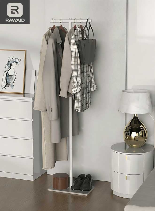 رَوَائِد حامل معاطف قائم بذاته على شكل حرف T، حامل ملابس عصري بقاعدة من لوح حجري، شجرة معاطف معدنية ثقيلة التحمّل مناسبة للبوتيكات والممرات ومداخل المنازل، بارتفاع 66.9 بوصة. - Image 2